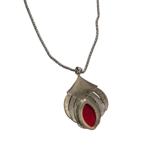 Red Faux Stone Pendant Necklace - Picture 9 of 9